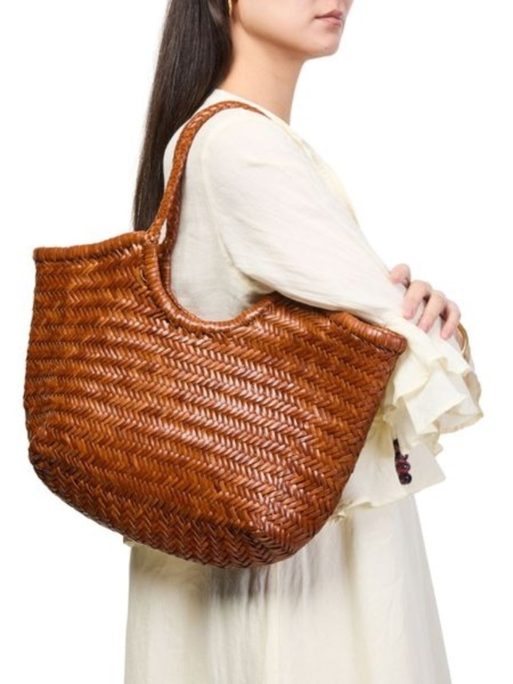 Dragon Diffusion Woven Leather Tote Bag Tan Chestnut Handcrafted Saint Christopa